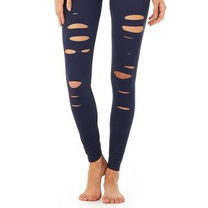 Alo Yoga Leggings High Waist Ripped Warrior Navy L